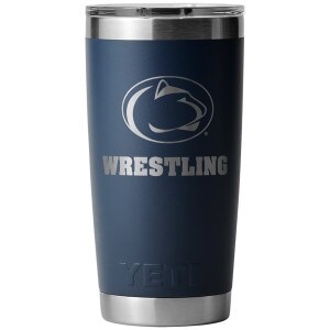 Yeti Rambler 20oz navy tumbler with Penn State Athletic Logo and Wrestling